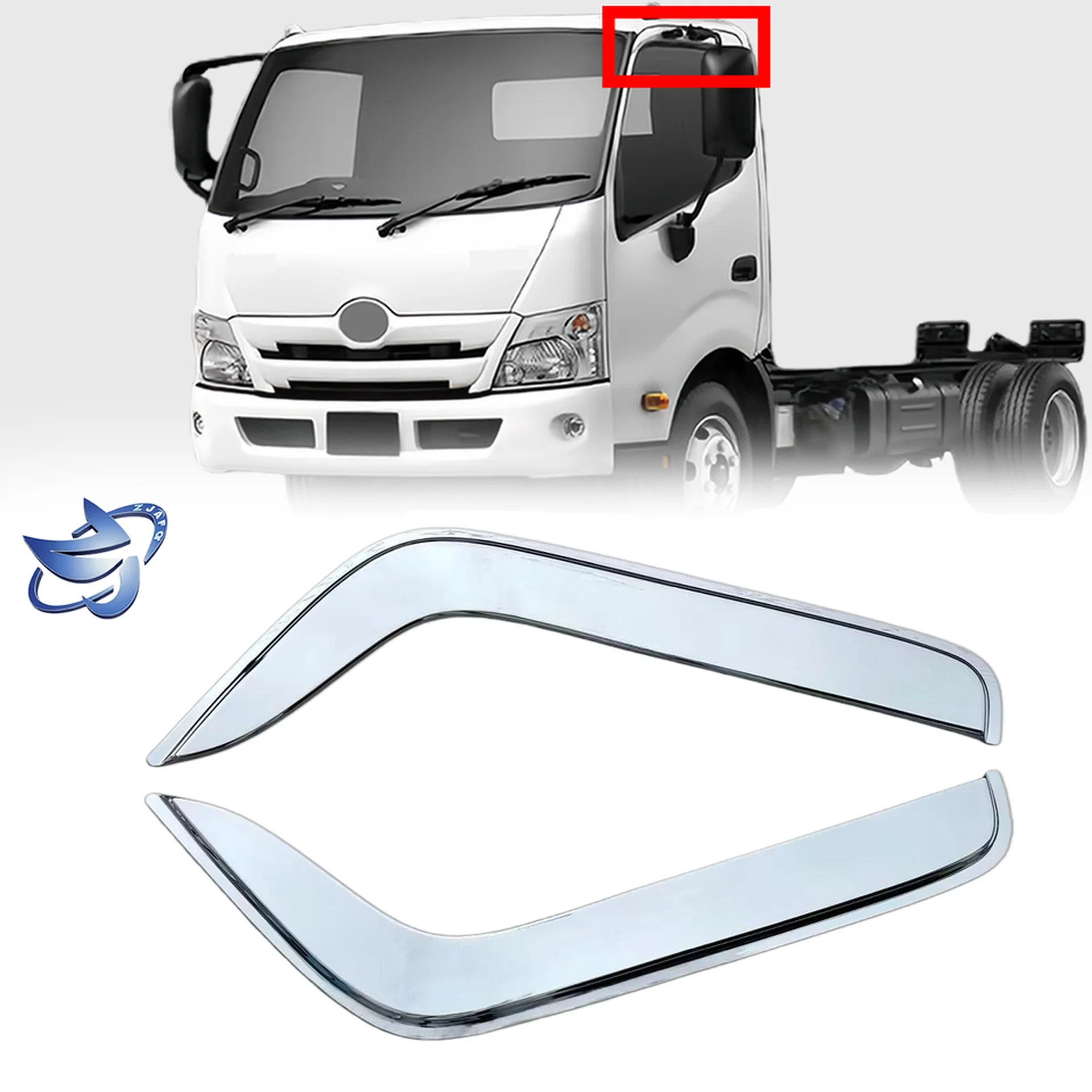 Chrome / Black Plastic Rain Shield / Visor for Hino 300 Dutro