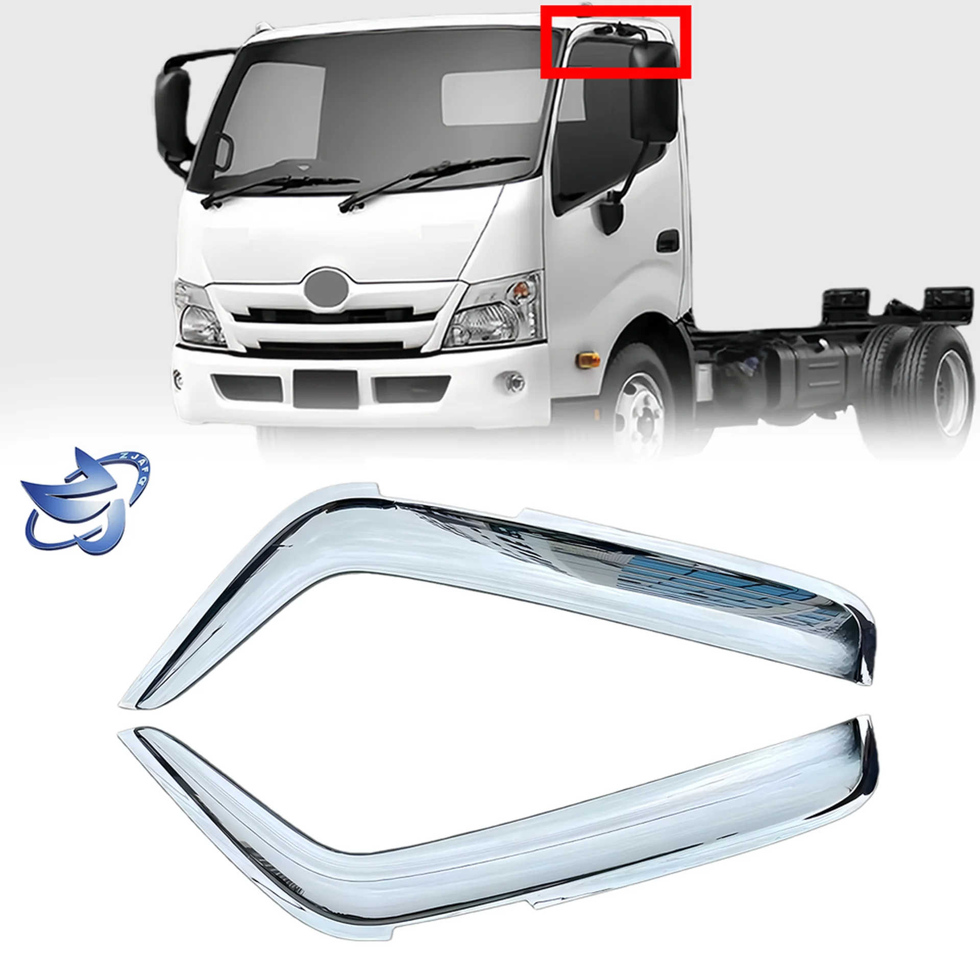 Chrome / Black Plastic Rain Shield / Visor for Hino 300 Dutro