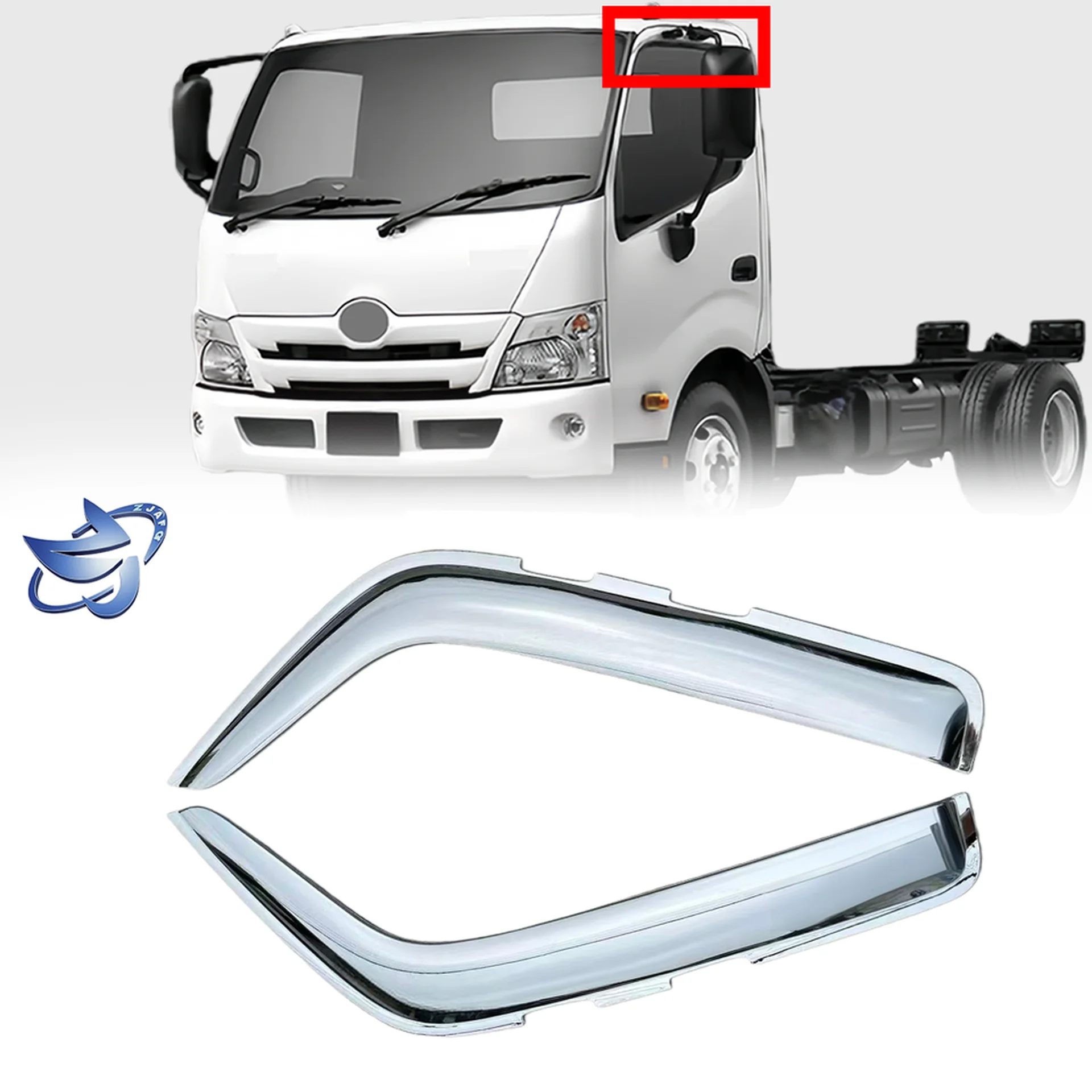 Chrome / Black Plastic Rain Shield / Visor for Hino 300 Dutro