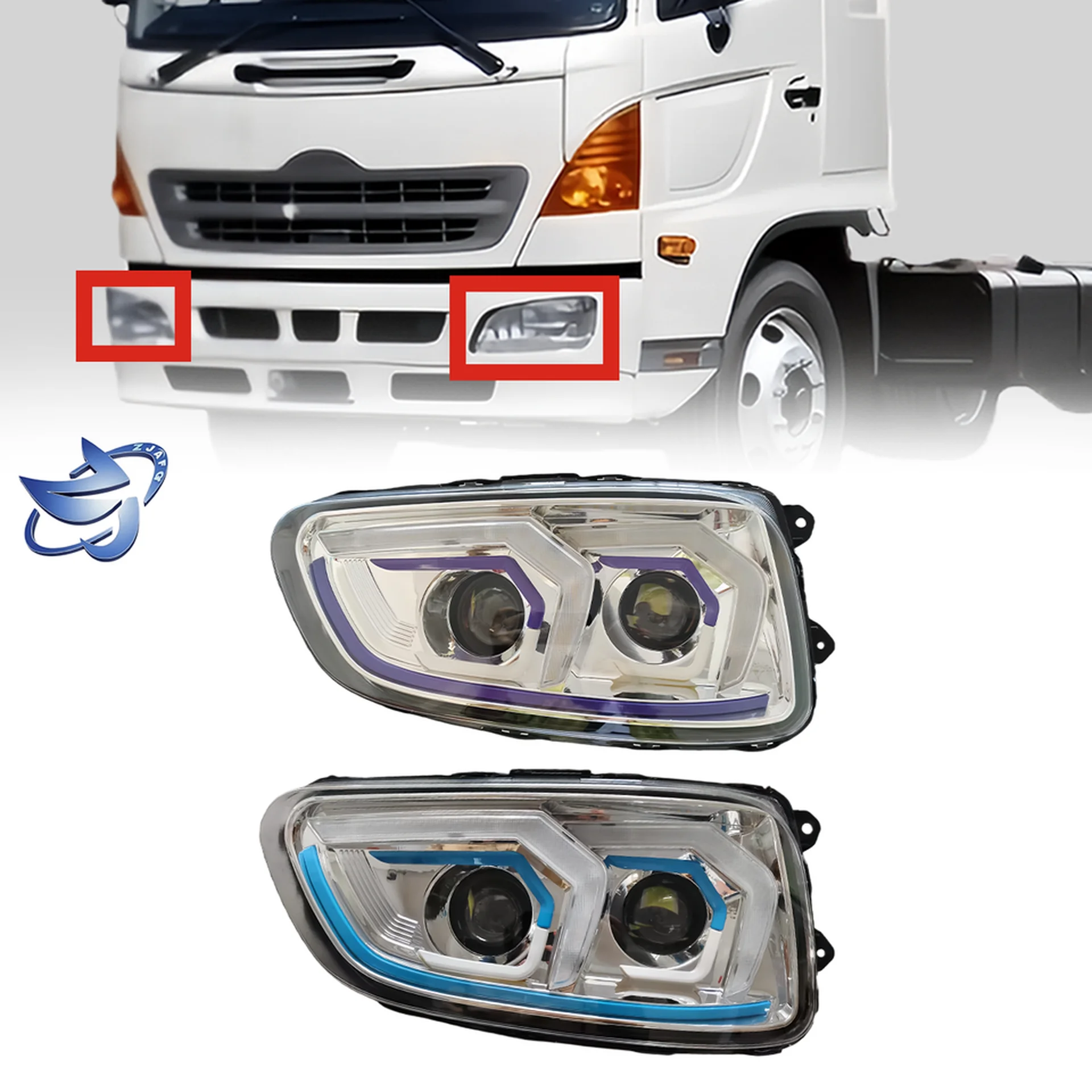 12V24V Black / Blue ABS Plastic Head Lamp for Hino Mega 500