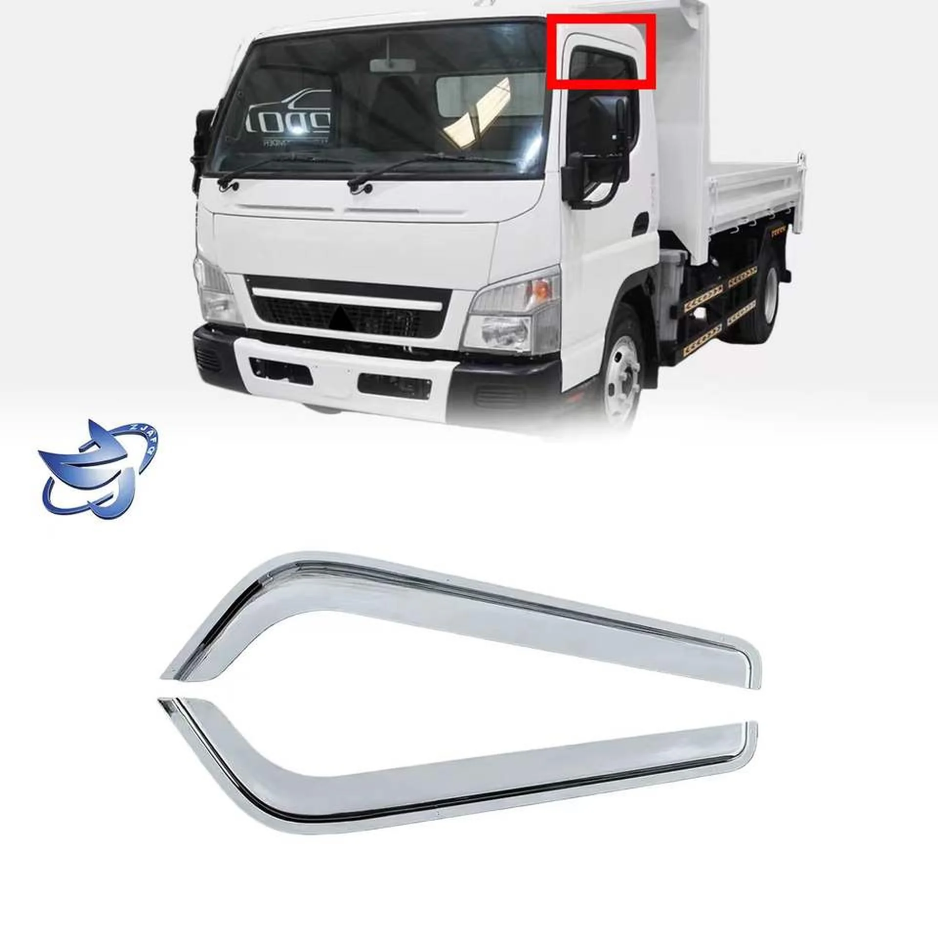 Chrome / Black Plastic Rain Shield / Visor for Mitsubishi Canter 2007