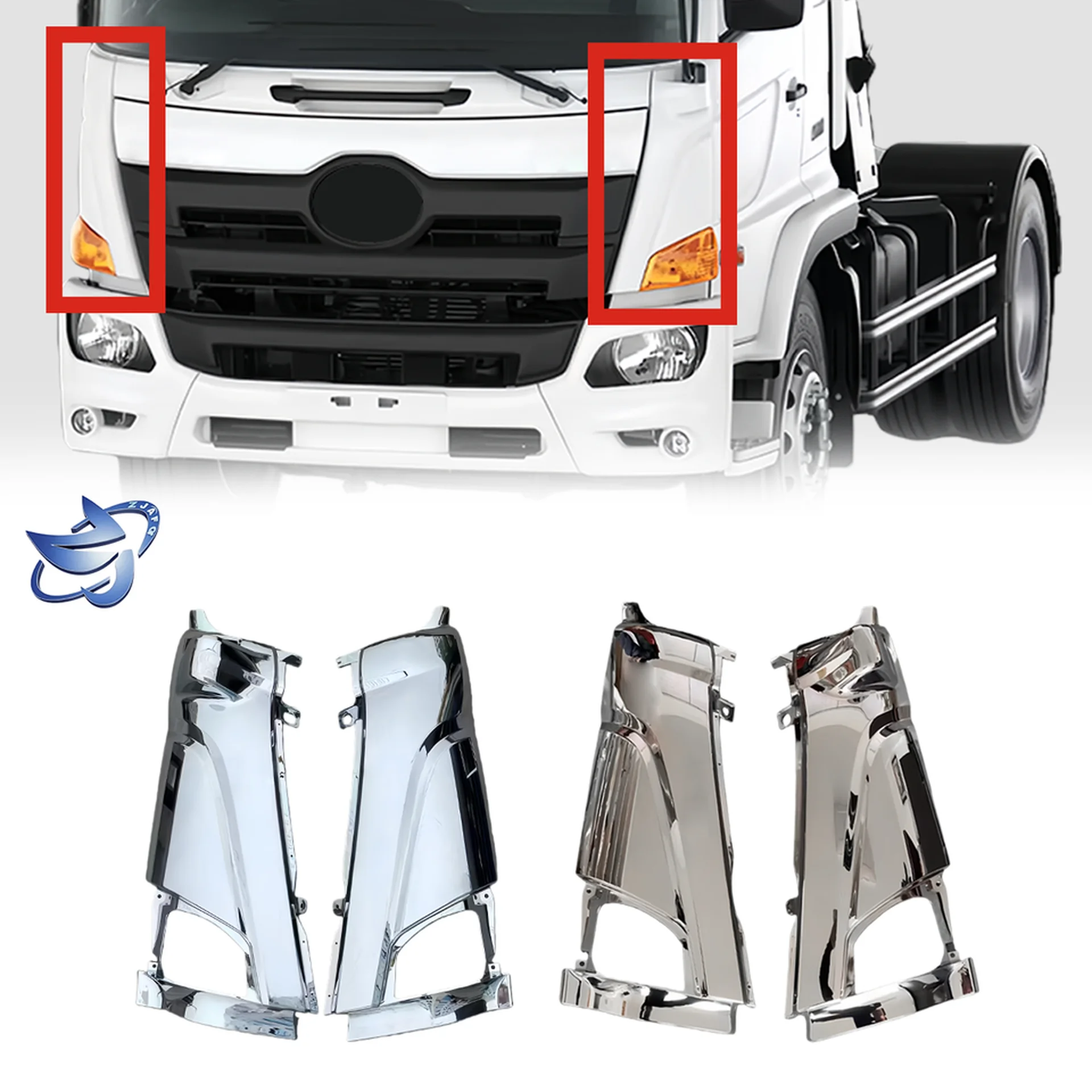 Chrome / White Plastic Corner Panel for Hino Victor