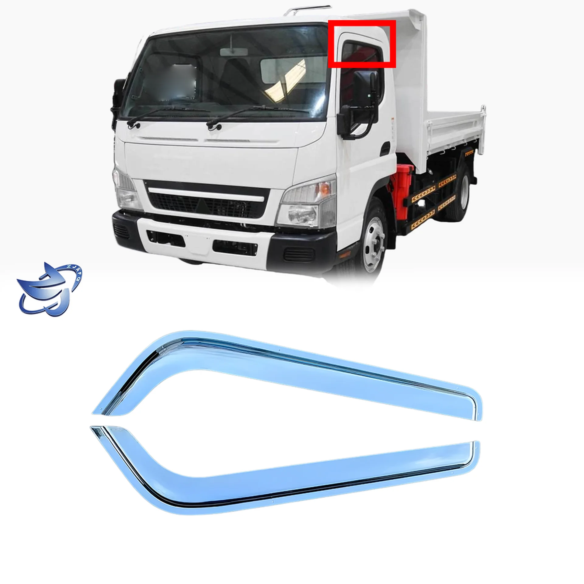 Chrome / Black Plastic Rain Shield / Visor for Mitsubishi Canter 2007