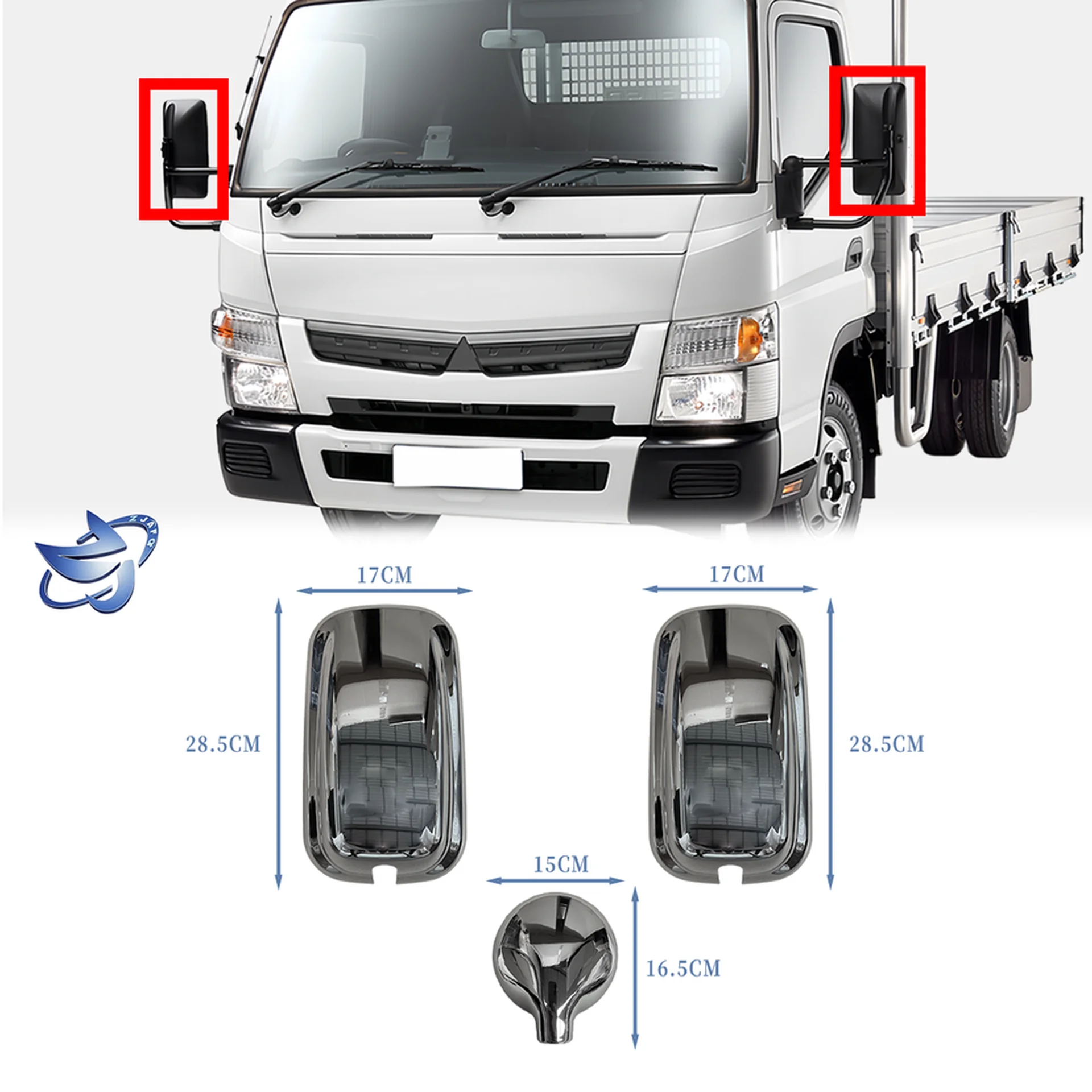 28*18.5CM Chrome Plastic Mirror / Mirror Cover for Mitsubishi