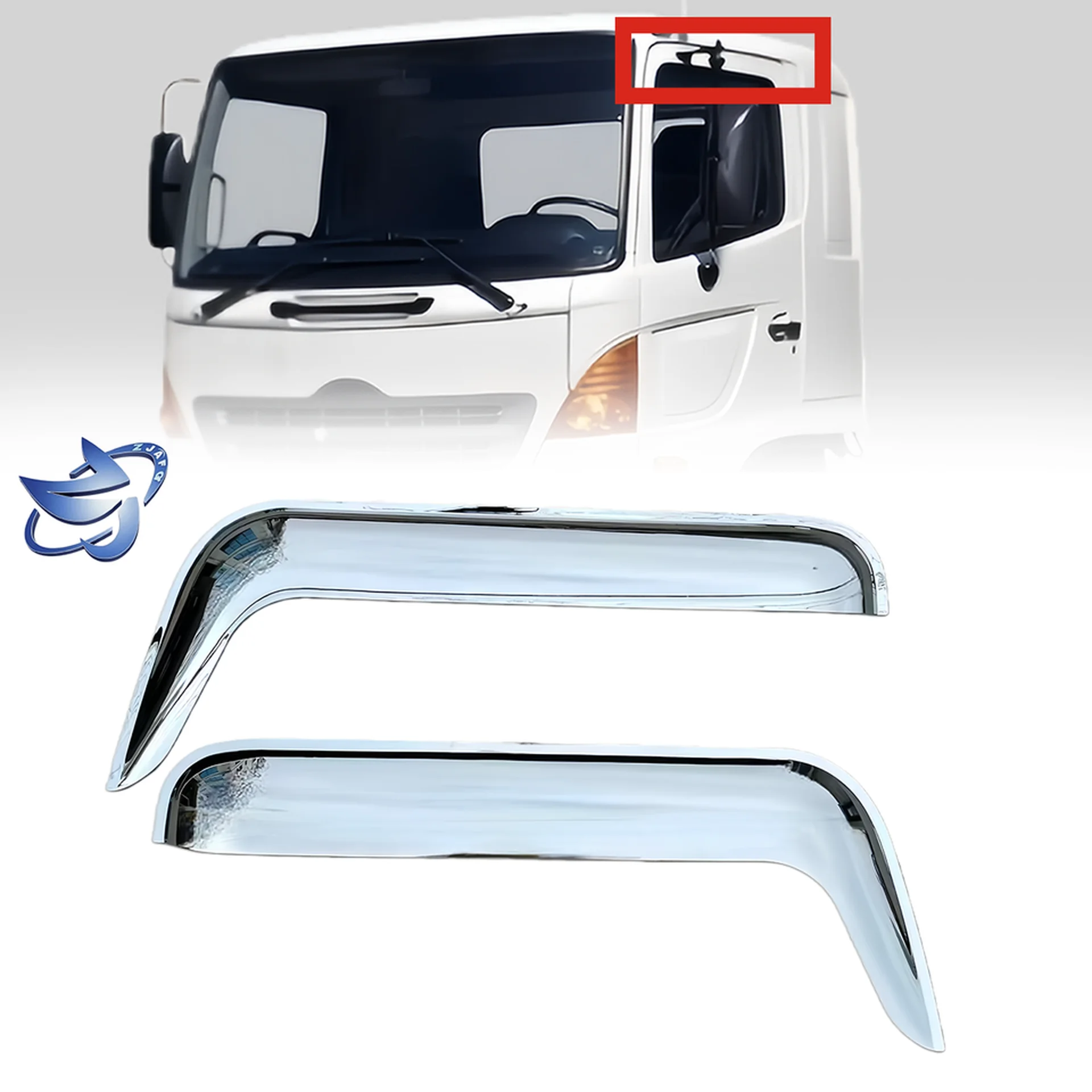 Chrome / Black Plastic Rain Shield / Visor for Hino Mega 500