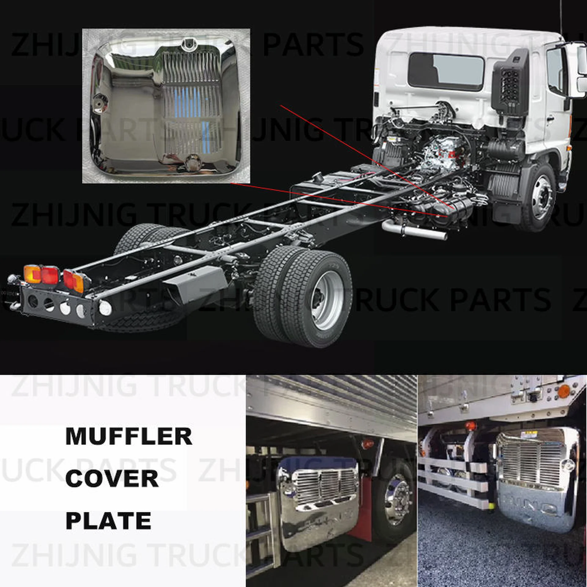 Chrome Metal / Iron Muffler Cover for Hino Mega 500